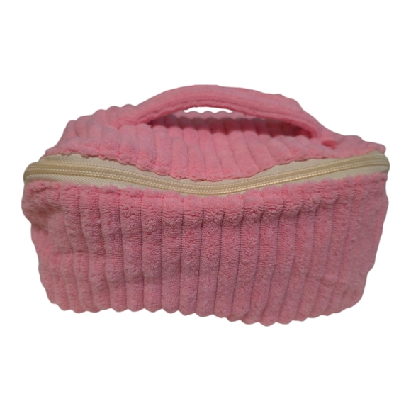 Queen2KeepUp Boutique Handbags - Cosmetic Bag Women's Pink Plush Top Handle Zippered Closure With Compartments